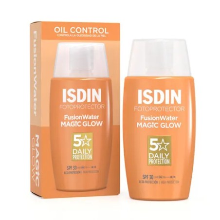 Flacone da 50 ml di protezione solare Isdin Fotoprotector Magic Glow SPF 30.