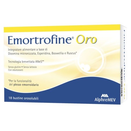 Emortrofine Oro 18 Bustine – integratore per il benessere del microcircolo e delle emorroidi.