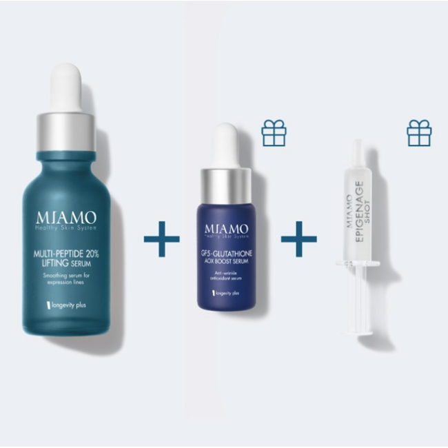 Miamo cofanetto Lift&Aox Multi Peptide 20% Lifting Serum 30 ml + Glutathione ed epigenage shot OMAGGIO