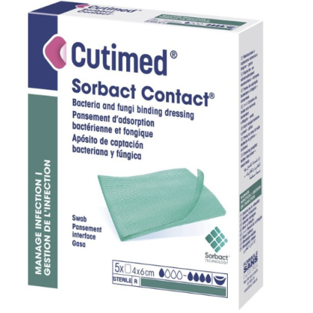 Cutimed Sorbact Contact Medicazione a captazione batterica e fungina 4x6 cm 5 pezzi