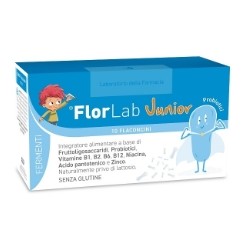Confezione di 10 flaconcini da 10 ml ciascuno di integratore intestinale FlorLab Junior.