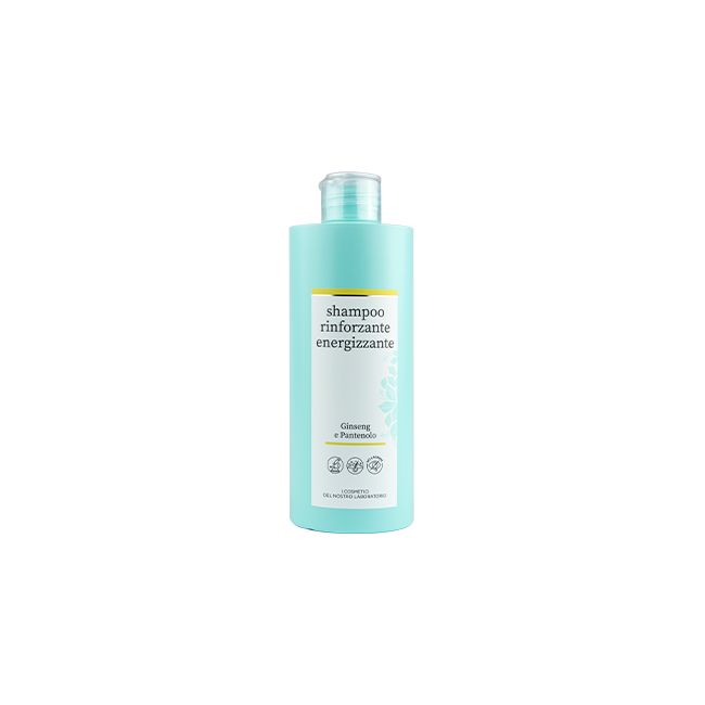 Flacone da 400 ml di Essenzia Shampoo Rinforzante Energizzante. Flacone da 400 ml di Essenzia Shampoo Rinforzante Energizzante.