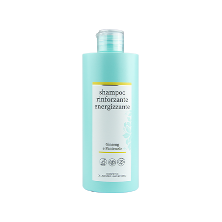Flacone da 400 ml di Essenzia Shampoo Rinforzante Energizzante. Flacone da 400 ml di Essenzia Shampoo Rinforzante Energizzante.