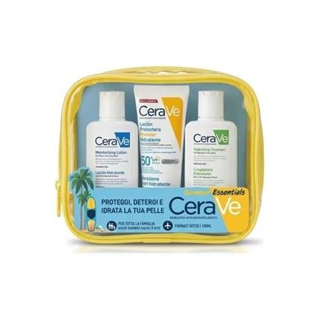 Cerave Summer Essentials viso corpo Protezione SPF50 + Detergente + Crema + Pochette