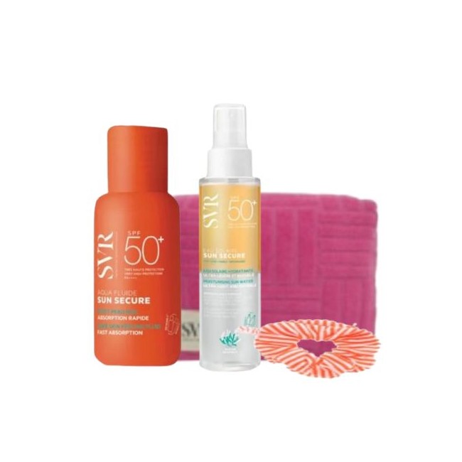 SVR Sun Secure Pochette solari SPF50+ da viaggio Aqua Fluide viso 50 ml + Aqua Corpo 100 ml