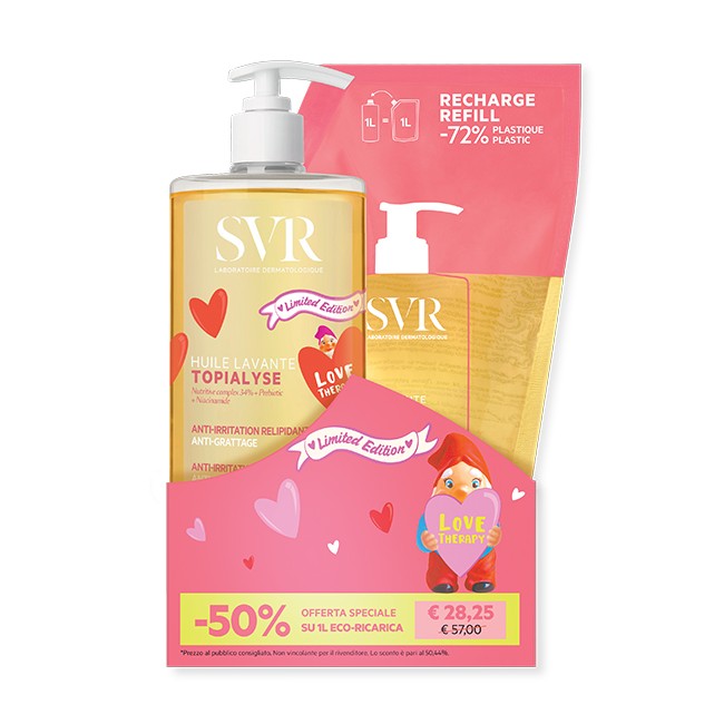 SVR Topialyse Bipack Huile lavant 1 litro + refill 1 litro LOVE THERAPY LIMITED EDITION SVR Topialyse Bipack Huile lavant 1 litro + refill 1 litro LOVE THERAPY LIMITED EDITION