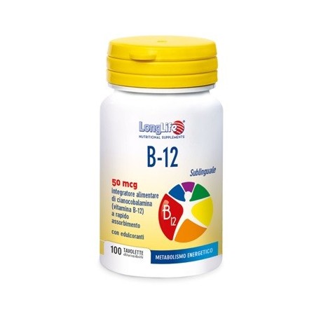 LongLife B-12 Sublinguale 50 mcg integratore vegano ricostituente 100 tavolette