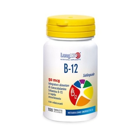 LongLife B-12 Sublinguale 50 mcg integratore vegano ricostituente 100 tavolette LongLife B-12 Sublinguale 50 mcg integratore vegano ricostituente 100 tavolette