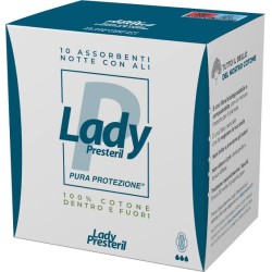 Lady Presteril Assorbenti Notte con Ali in cotone biodegradabili 10 pezzi.